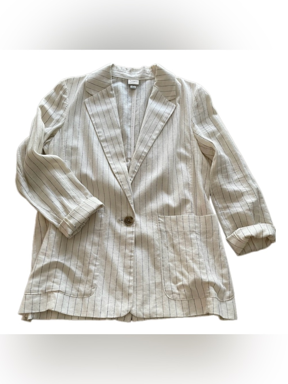 a new day Cream Pinstripe Relaxed Single-Button Blazer - M